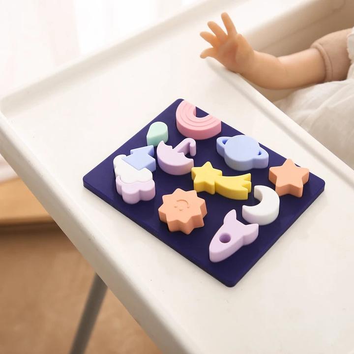 Produktbild Activity Board Kinderspielzeug BPA frei Silikon Beissring Puzzle Wetter Form Matching 3D Puzzle Board Game Baby