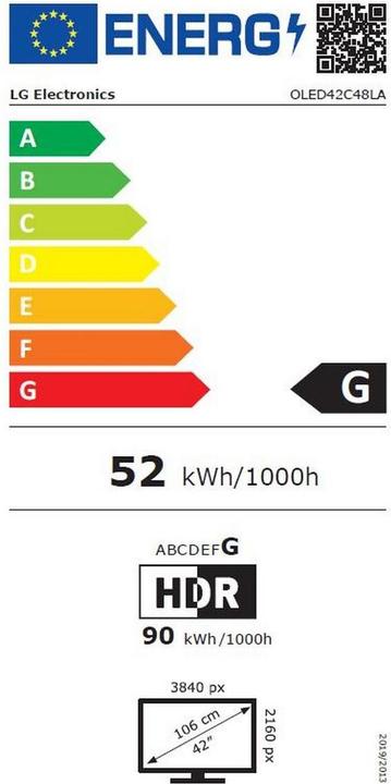 Label énergétique LG OLED42C48LA (42", C4, OLED, 4K, 2024)