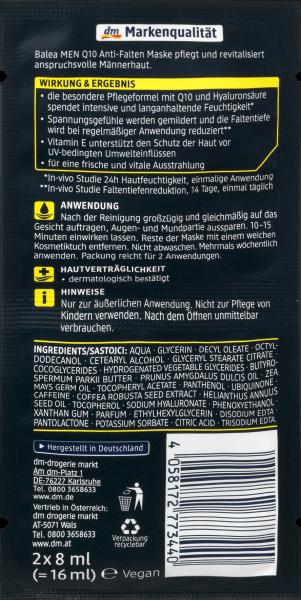 Actual product image dm Balea MEN Q10 anti-wrinkle mask (16 ml)