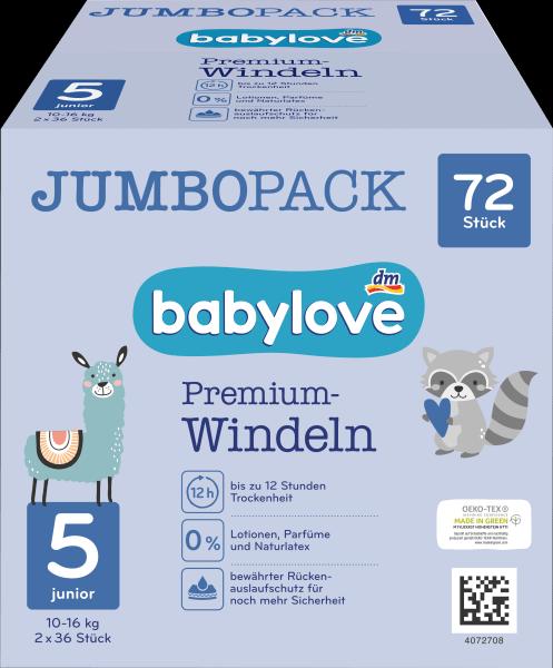 Produktbild dm babylove Premium-Windeln (Gr. 5, Tragepack, 72 Stück)