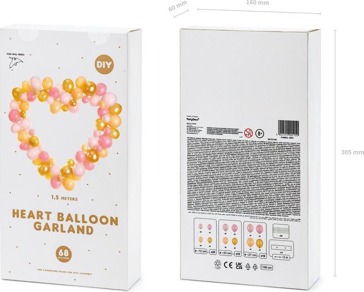 Produktbild Partydeco Bogen aus Luftballons in Herzform Gold und Weiss (1 x)