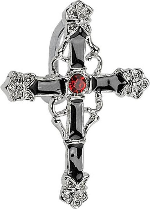 Produktbild Star Piercing Banane silber mit Kreuz und Kristall rot (ohne Messing, Chirurgenstahl 316L)