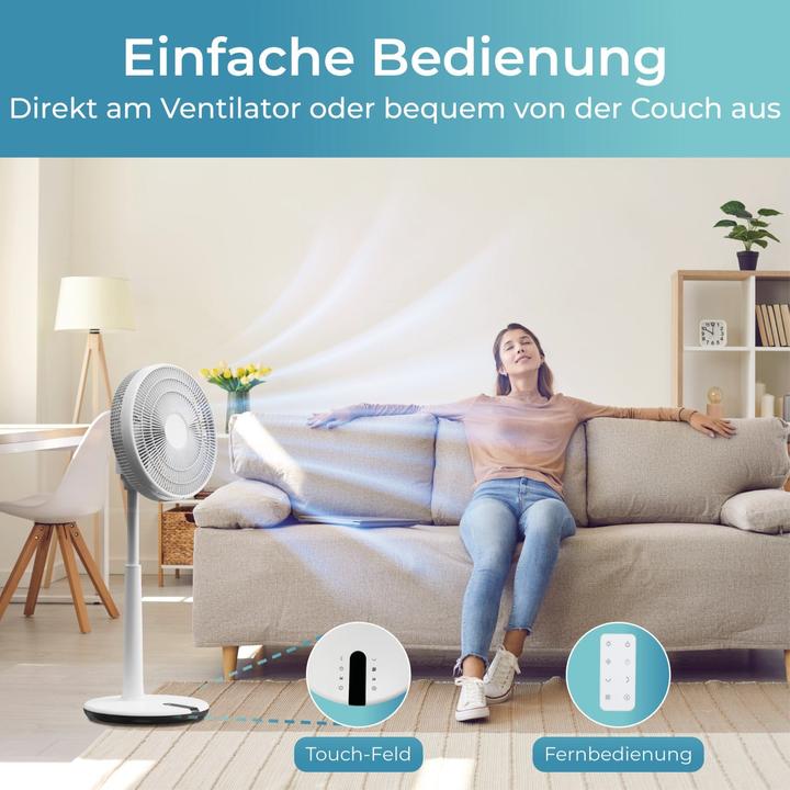 Produktbild KLAMER 3D Ventilator, extra leiser DC Standventilator mit Fernbedienung, 12 Geschwindigkeitsstufen (53 dB)