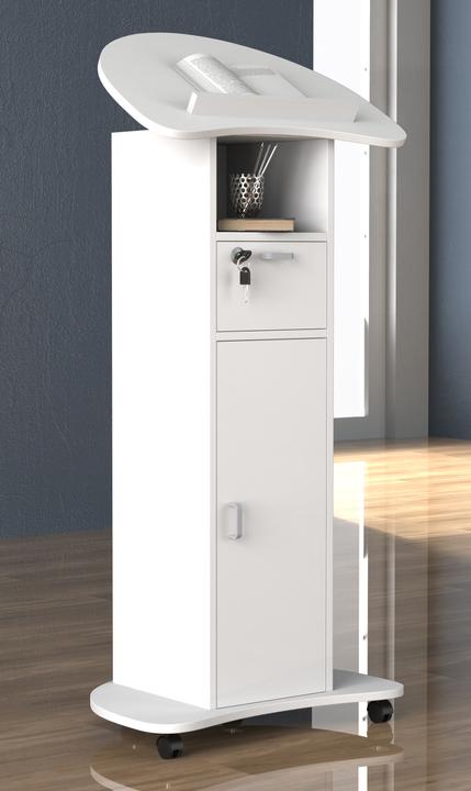 Actual product image VCM Wooden Standing Desk Lectern Mobile Standing Table Rollable Castors Drawer Redola Door (56 x 37 x 110 cm)