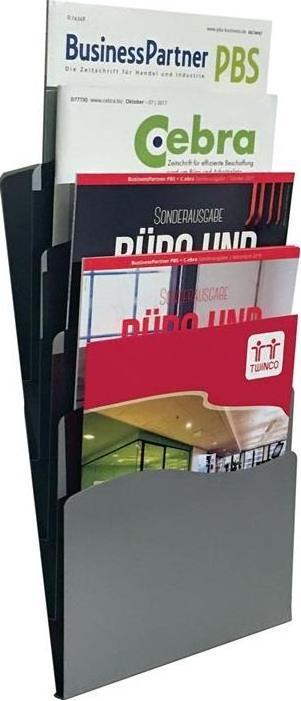 Produktbild Twinco Prospekthalter H430xB240xTmm Anzahl Fächer 5 DIN A4 Metall silber (A4)