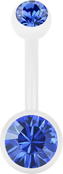 Star Piercing Banane Pure White mit zwei Swarovski Kristallkugeln blau (ohne Messing, Chirurgenstahl 316L)