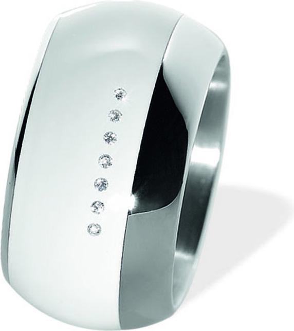 Xen Bandring gewölbt mit 7 Brillanten 0,035 ct. und Keramik weiss 13 mm (49)
