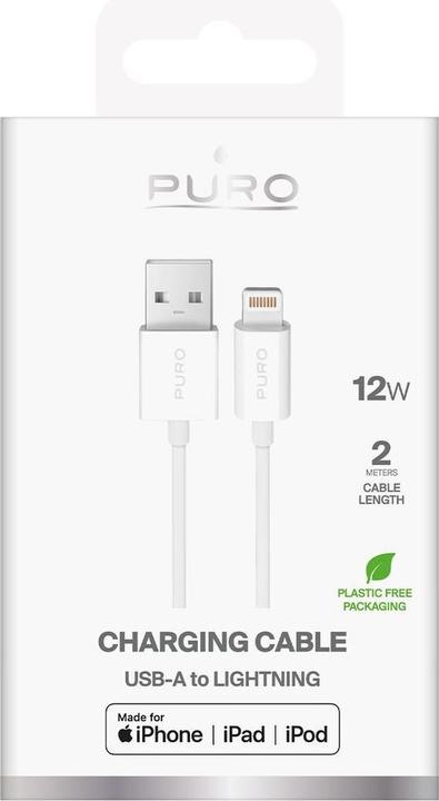 Produktbild Puro TPE 12W USB-A - Lightning Kabel 2m - Weiss (2 m, USB 3.0, 12 W)