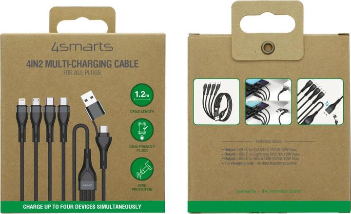 Produktbild 4smarts Multi-Ladekabel 4in2 (1.20 m, USB 2.0, 15 W)