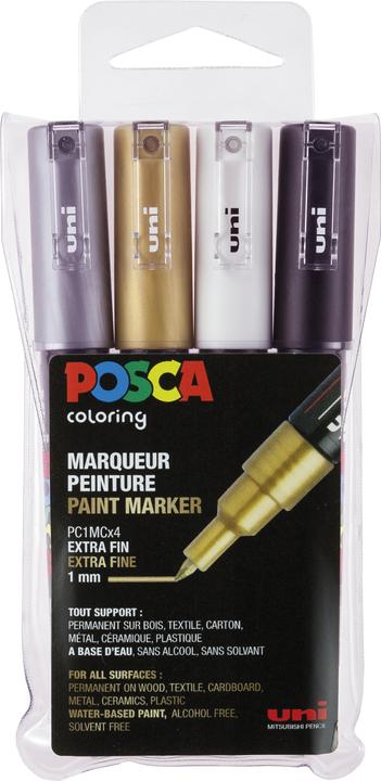 Produktbild Posca Marker PC-1M Rundspitze (Weiss, Silber, Gold, Schwarz, 1 mm, 4 x)