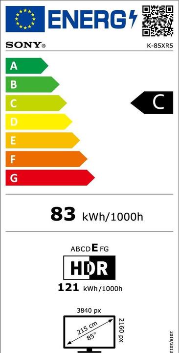 Etichetta energetica Sony K-85XR5 (85", Bravia 5, Mini-LED, 4K, 2025)