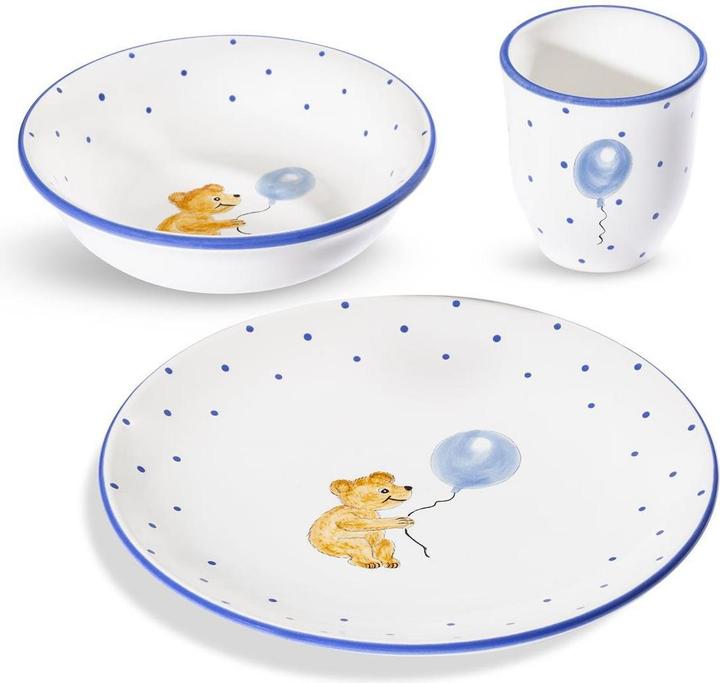 Produktbild Gmundner Keramik Tupferl Blau, Kinderset 3-tlg. mitBär