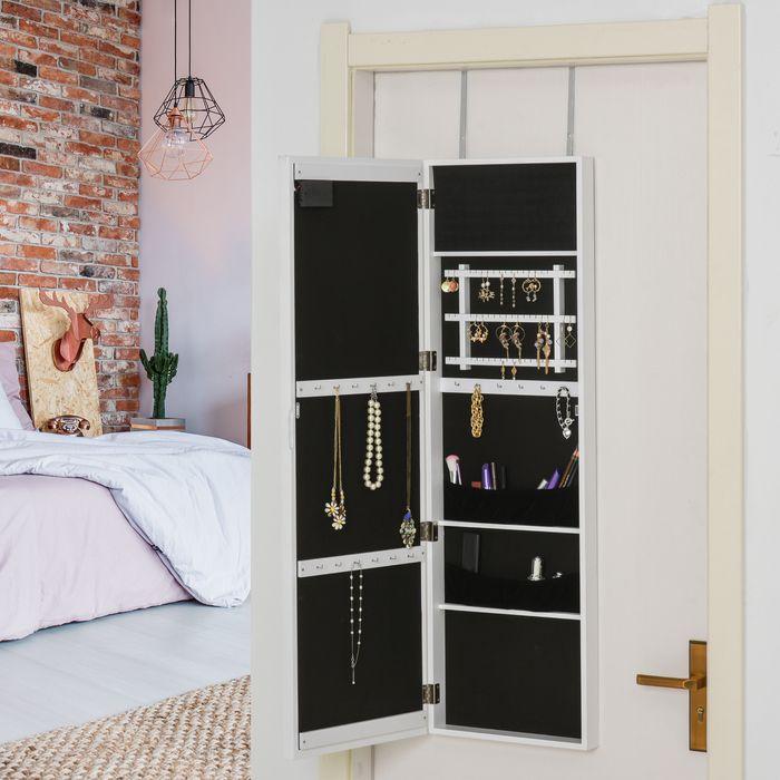 Produktbild Swisshandel24 LED Spiegelschrank Schmuckschrank zur Türmontage, Weiss, 36,6x8x120 cm