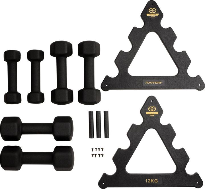 Actual product image Tunturi Centuri Neopren Kurzhantelset mit Ständer (2 x 1 kg, 2 x 2 kg, 2 x 3 kg)