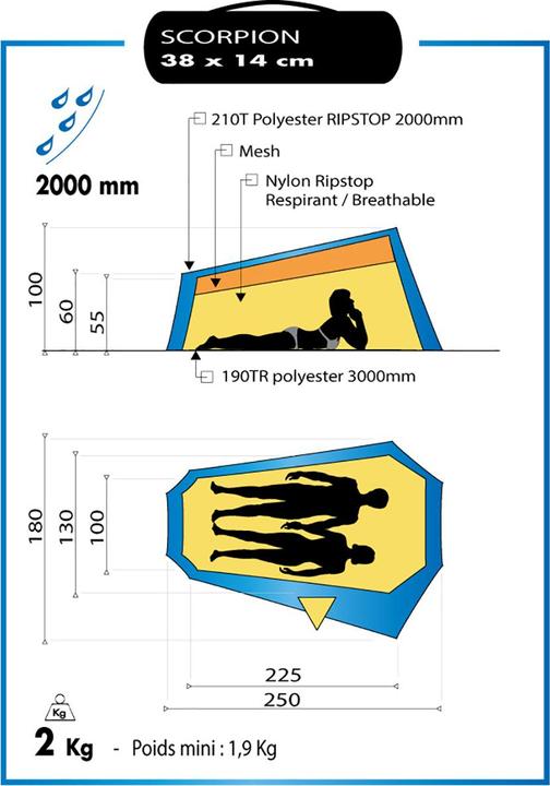 Image du produit Wilsa Tente "Scorpion II (Tente tunnel, 2 kg, 2 personnes)