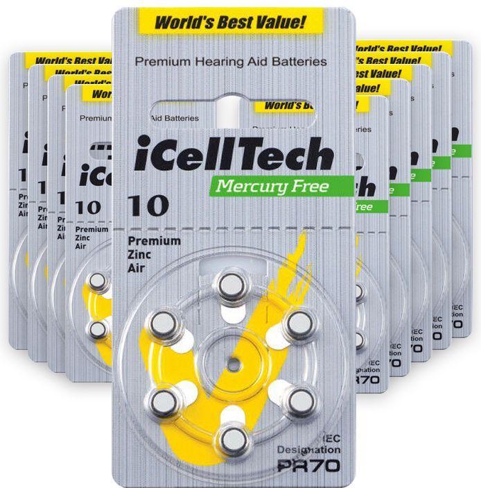 Image du produit ICellTech 10 piles pour appareils auditifs (60 pcs, PR70, 90 mAh)