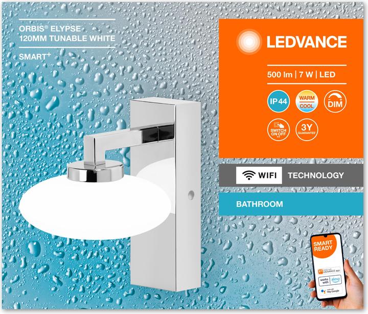 Actual product image Ledvance Smart+ wall Orbis Elypse IP44 TW 12 cm Chrome 1x5W 500Lum (500 lm)