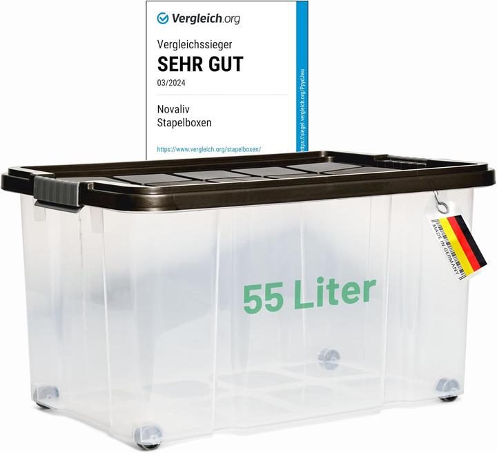 Produktbild Novaliv Aufbewahrungsbox mit Deckel Gross 55L Anthrazit Nestbar stapelbare Plastikbox mit Clipverschl (55 l)