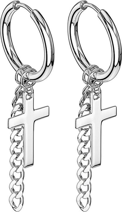 Star Piercing Ohrring silber Anhänger Kreuz mit Kette (ohne Messing, Chirurgenstahl 316L)