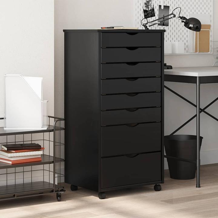 Produktbild VidaXL Rollschrank mit Schubladen MOSS Schwarz Massivholz Kiefer