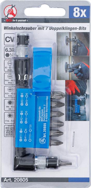 Image du produit BGS Porte-embouts angulaire avec 7 embouts doubles 6,3 mm (1/4") 8 pièces (6,3 mm)