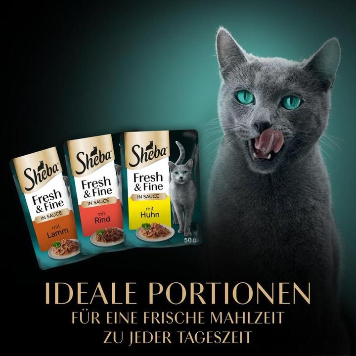 Produktbild Sheba Fresh & Fine Multipack Portionsbeutel Rind, Huhn & Lamm in Sauce (Adult, 1 Stk., 3600 g)