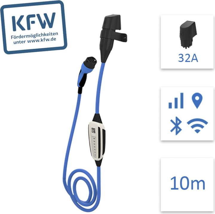 Actual product image NRGkick KfW Max 10m GSM/GPS/SIM protection lock,wall plug32A (Type 2, 22 kW, 32 A)