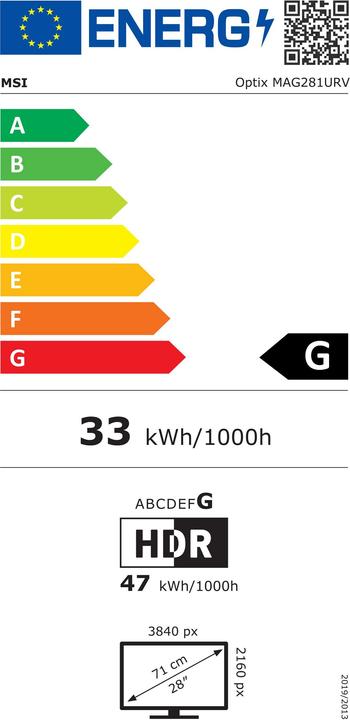 Energy Label MSI Optix MAG281URV (27.9 inch) Pixel Ultra HD LED (3840 x 2160 Pixels, 27.90")