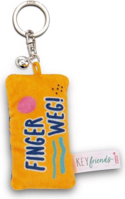 Actual product image Magni NICI Schlüsselanhänger Mini Plüschkissen Finger weg! mit Glöckchen 8cm