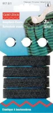 Image du produit Prym Elastique pour boutonnière avec 3 boutons doubles de linge, noir 12 mm, carte 3 m, bouton 12 mm