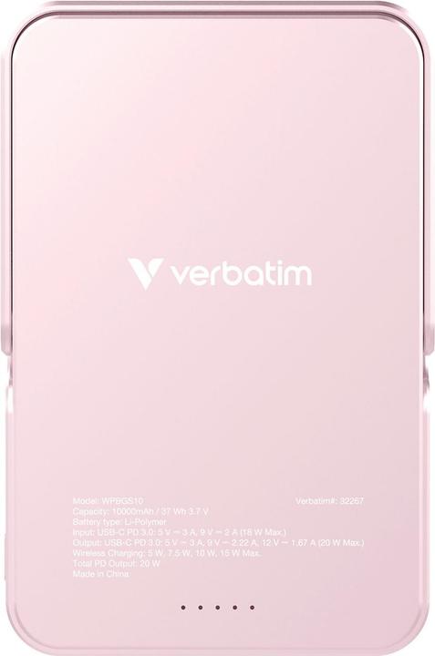 Verbatim Charge ‘n’ Go Power Bank with Stand Magnetic Wireless 10000mAh - Pink (10000 mAh, 20 W, 37 Wh)