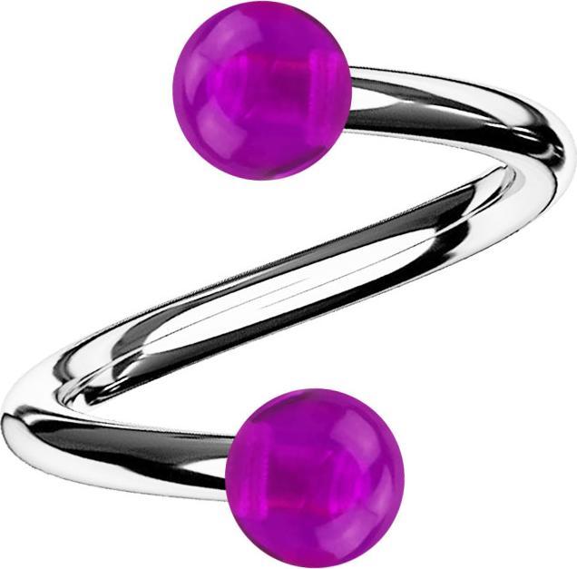 Star Piercing Spirale silber mit zwei Kugeln violett transparent (Acryl, Chirurgenstahl 316L, ohne Messing)