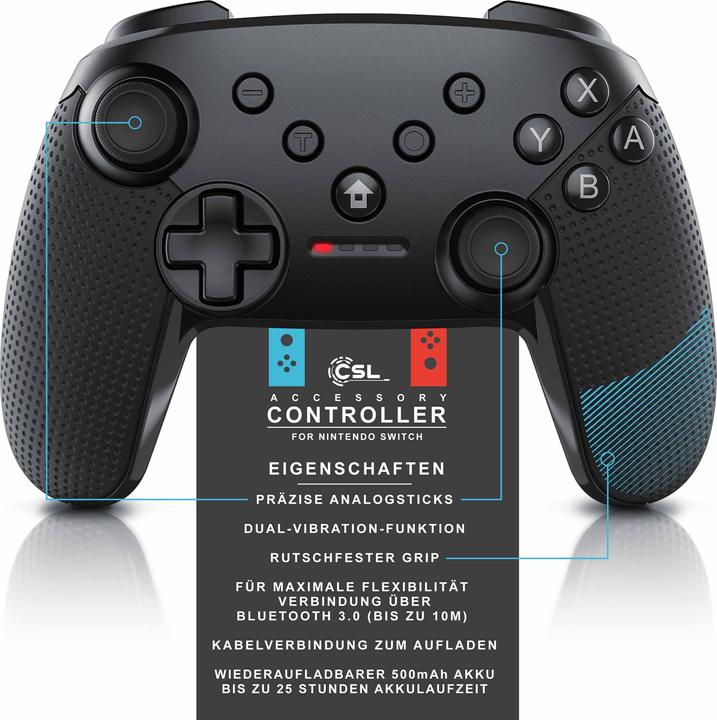 Produktbild CSL Nintendo Switch Gamepad, Wireless Bluetooth Controller, HD Rumble, Turbo Button, Akku, USB Typ C (Switch)