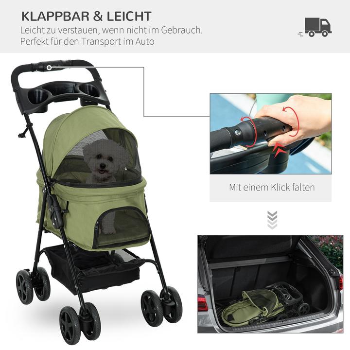 Produktbild PawHut Hundebuggy mit 2 Flaschenhaltern und einem Bodenkorb (Hund, Faltbar)