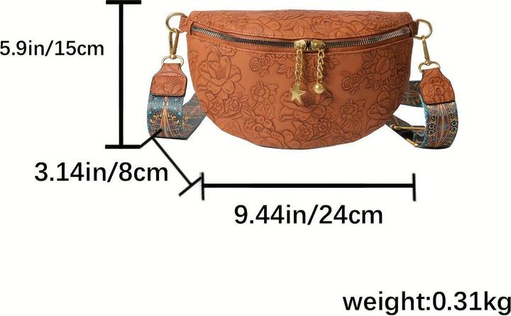 Only-Bags.Store Retro Elegante Blumenmuster Crossbody Bag, klassisch strukturiert Ethnic Fancy Pack mit breitem