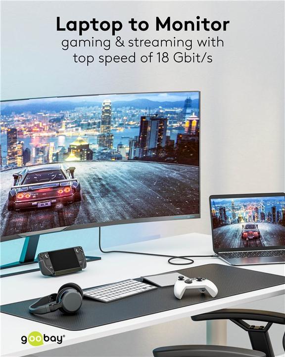 Immagine prodotto Goobay USB-C-auf-HDMI-Textilkabel 4K @ 60 Hz, 1 m, schwarzsilber (1 m, USB tipo C)