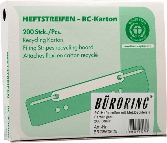 Produktbild Büroring Heftstreifen kurz, Recycling-Karton, grau, Metalldeckleiste, 200 Stück