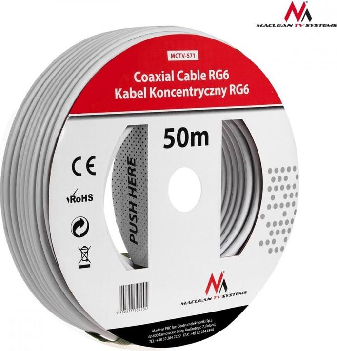 Produktbild Maclean Bobine de Câble Coaxial M/M 50m (Blanc) (Antennenkabel)