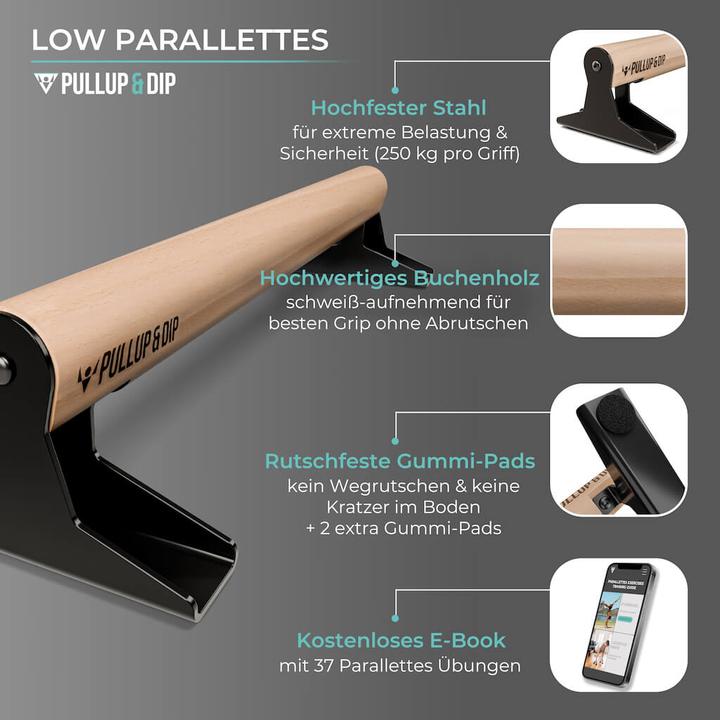 Actual product image Pullup & Dip High-quality wooden parallettes with ergonomic wooden handle (low model)
