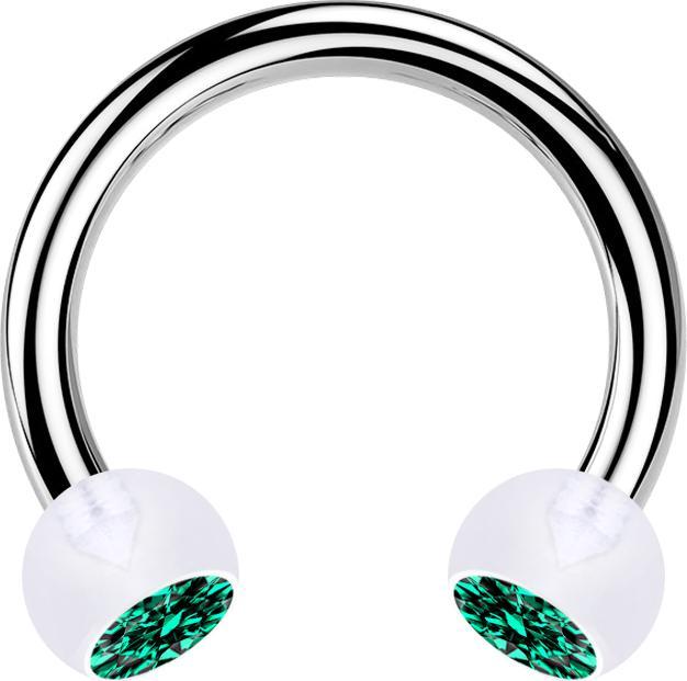 Actual product image Star Piercing Circular barbell silver with two transparent turquoise crystal balls (without brass, Bioflex, Surgical steel 316L)