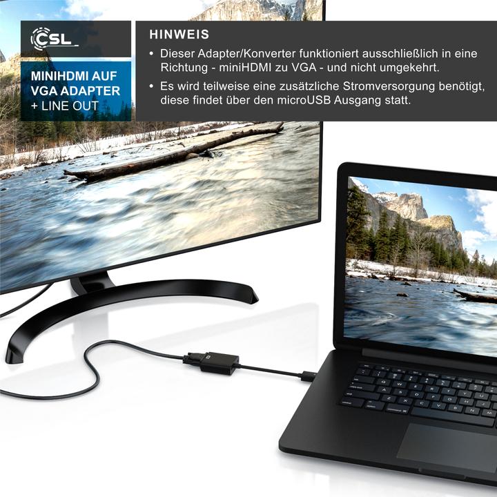 Immagine prodotto CSL Adattatore da HDMI Tipo C (Mini) a VGA e Jack da 3,5 mm, adattatore video/audio Full HD da Mini (VGA, 10 cm)