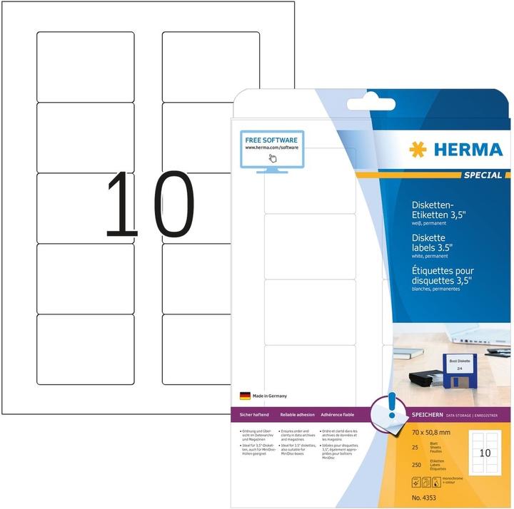 Produktbild HERMA ZIP-Disketten Etiketten A4