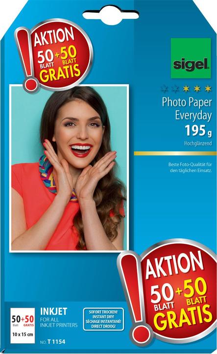 Actual product image Sigel Inkjet photo paper (195 g/m², 10 x 15 cm, 100 x)