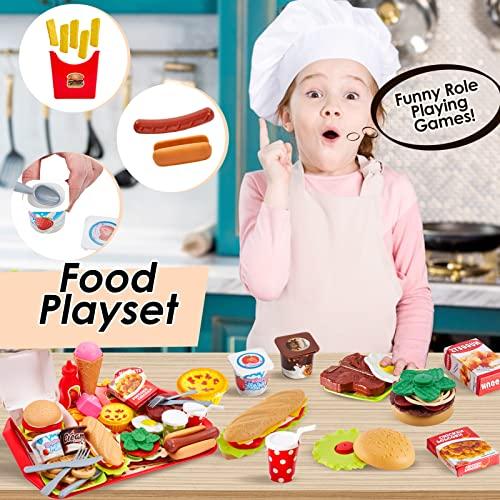 Produktbild Activity Board 63 Stück Kinder Lebensmittel Spielzeug Küche Spielzeug, Montage Hamburger Pizza Spielzeug, Kinder