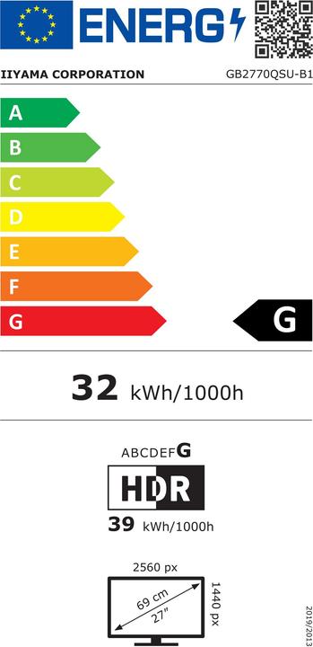 Energie-Label iiyama G-Master GB2770QSU-B1 (2560 x 1440 Pixel, 27")