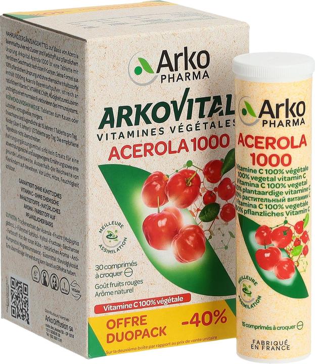 Actual product image Arkopharma Arkovital Acerola Kautabletten 1000mg (60 Piece, Pills, 192 g)