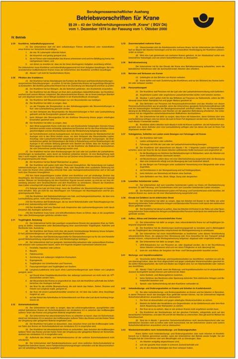 Produktbild SafetyMarking Aushang Berufsgenossenschaft Betriebsvorschriften für Krane