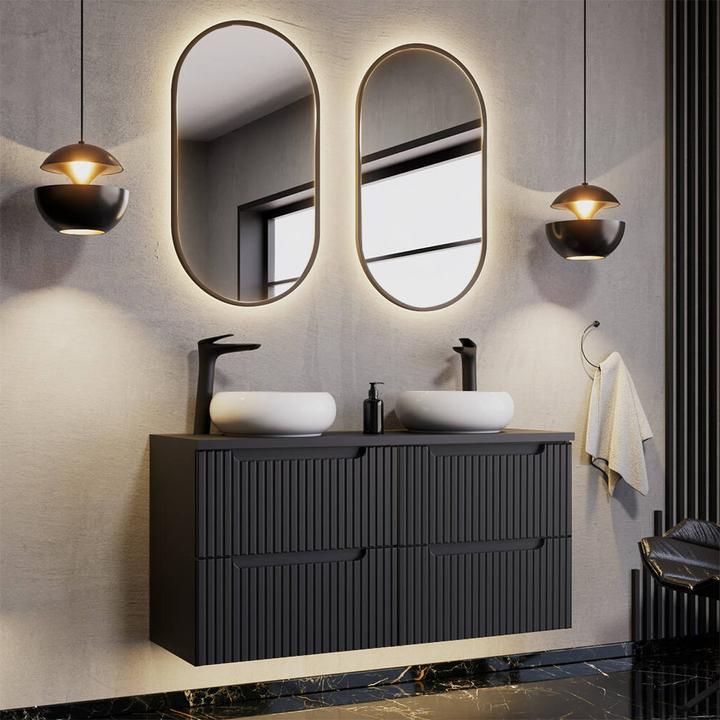 Produktbild En.Casa Waschtischunterschrank Skelbolu 160x60x40 cm Schwarz