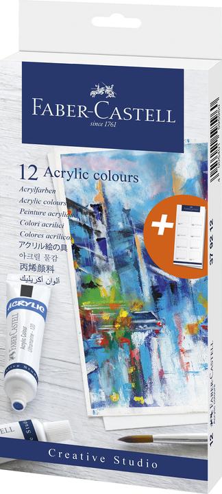 Actual product image Faber-Castell Acrylic paint in tube, 12-count cardboard box Highly pigmented, light-fast colours with glossy (DAA326, 20 ml)