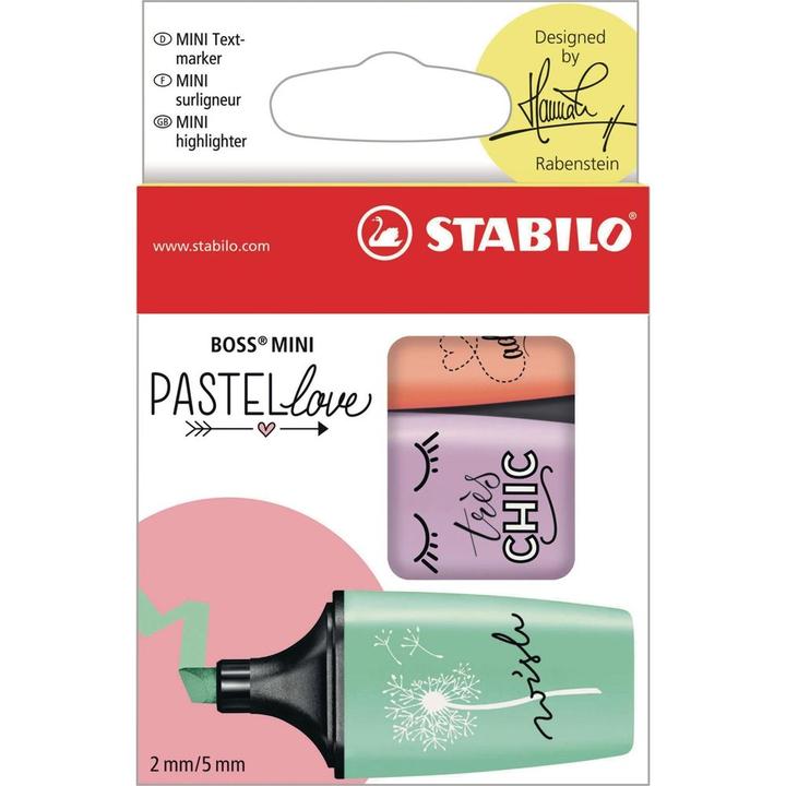 Productafbeelding STABILO BOSS MINI Pastel Love Highlighter (Groen, Lila, Oranje, 5 mm, 3 x)